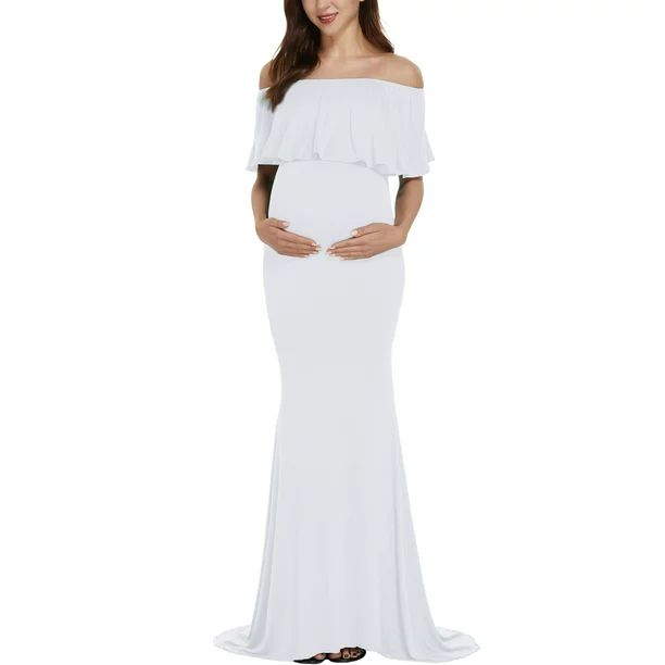 Ecavus Womens Off Shoulder Maternity Dress for Baby Shower White XL - Walmart.com | Walmart (US)