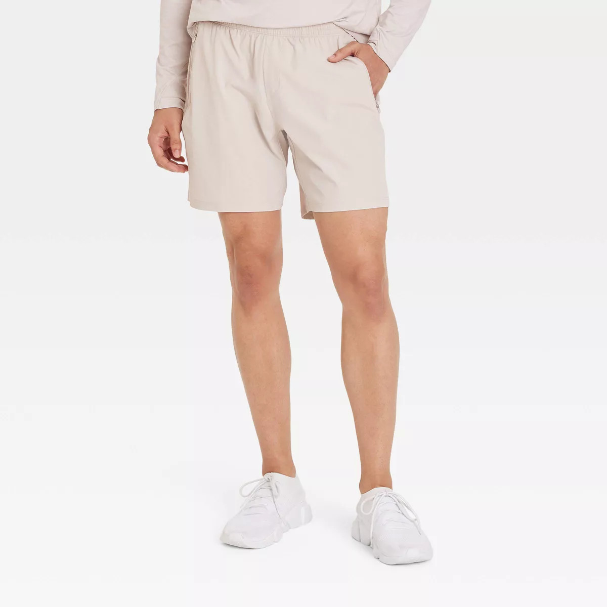 Men's Stretch Woven Shorts 7" - All In Motion™ Taupe M: Adjustable Waistband, Side Pocket | Target