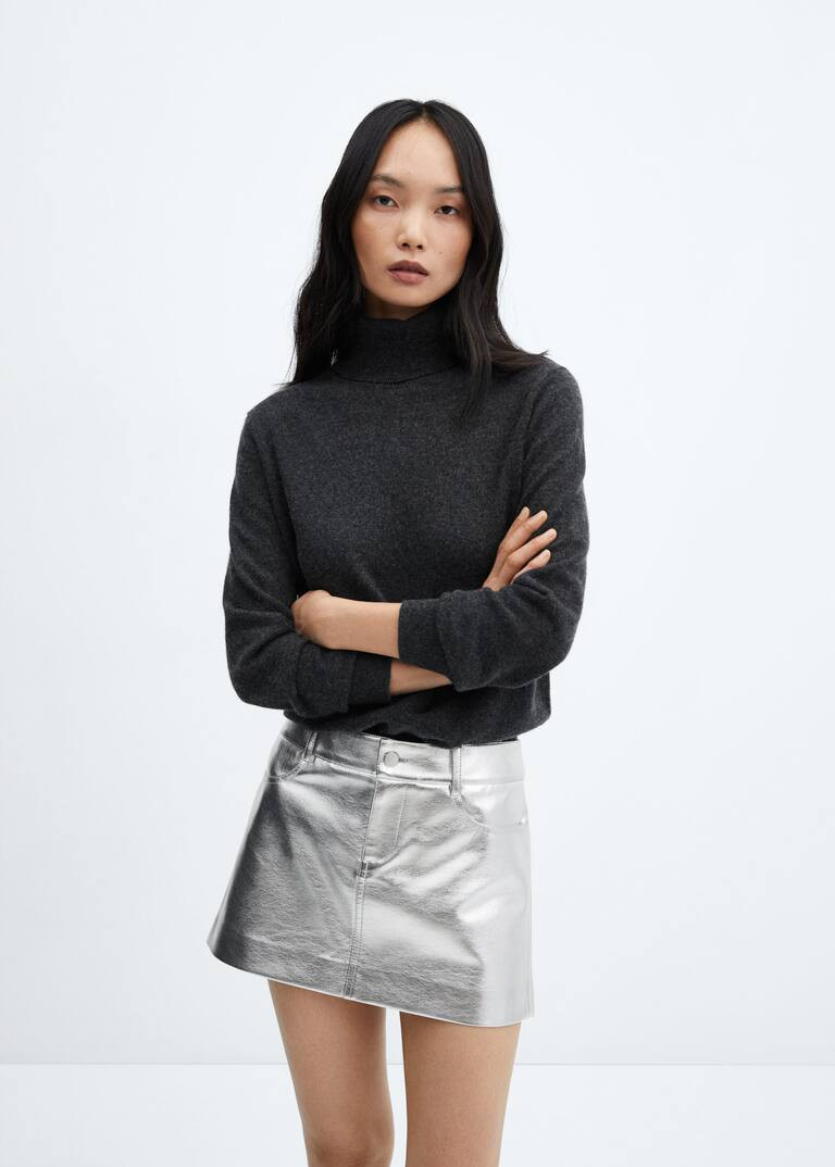 Metallic leather-effect mini-skirt -  Women | Mango USA | MANGO (US)