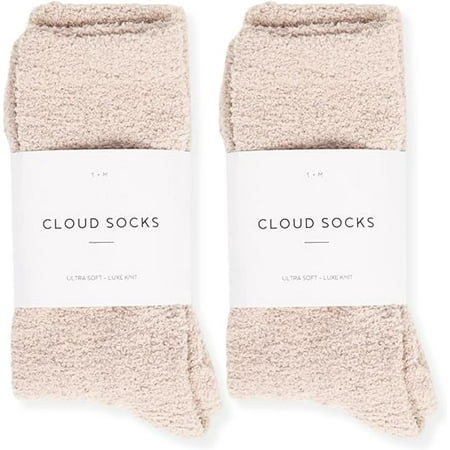Unboxme Warm and Cozy Socks for Women and Men Ultra-Luxe Cloud Fuzzy Socks Super Soft Luxurious Fabric Sleep Socks Beige 2 Pack | Walmart (US)