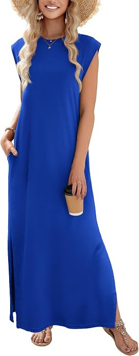 Zeagoo Summer Dresses for Women 2026 Long Maxi Sundresses Loose Split Wrinkle-Free Beach Travel V... | Amazon (US)