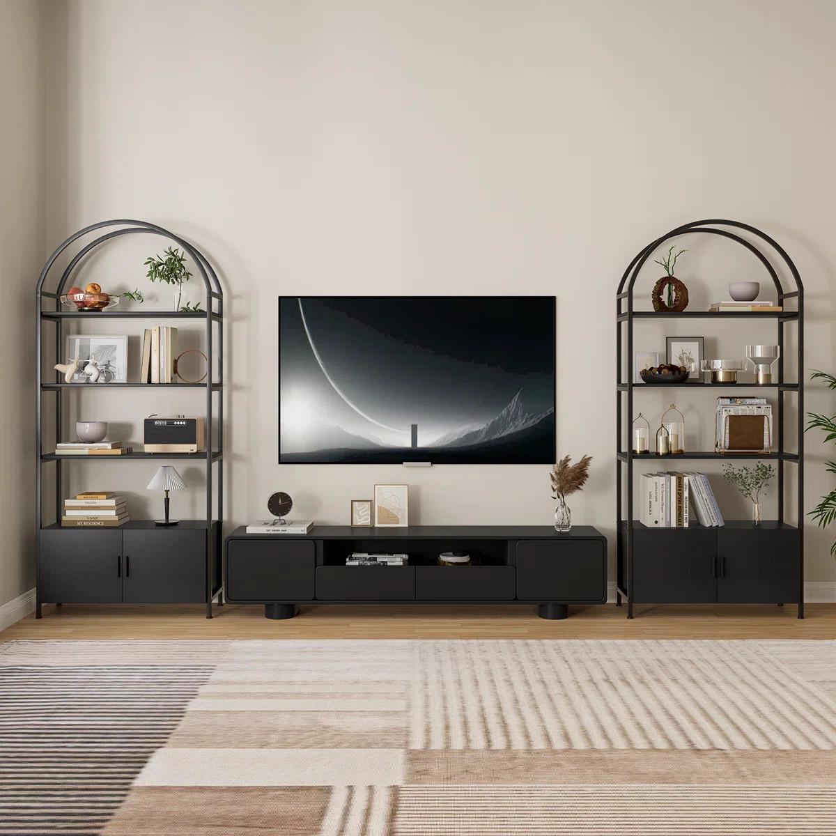 Mercer41 Rone Gold Bookshelf Arched Bookcase With Doors Hidden Storage Luxury Sideboard & Reviews... | Wayfair North America