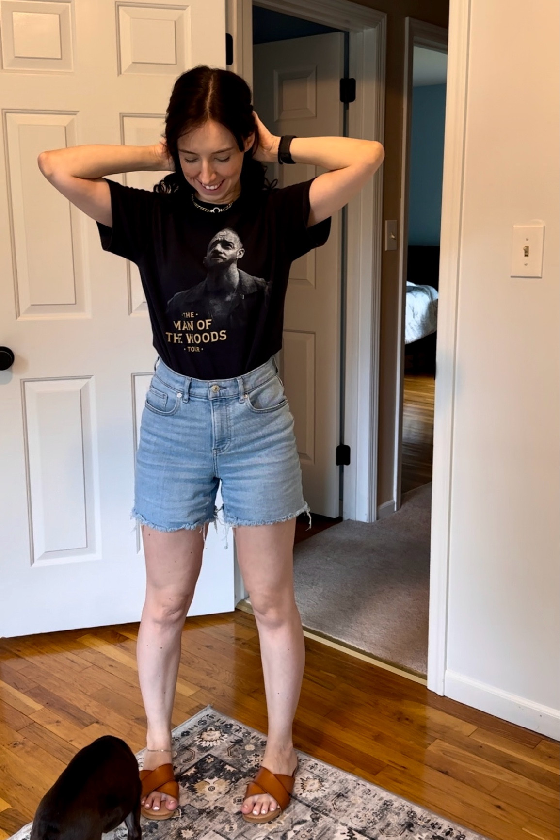 Black tee size S
Jean shorts size 00
Brown Sandler size 6.5

Weekend outfit, summer outfit, casual outfit, loungewear, millennial outfit, 

#LTKFindsUnder100 #LTKStyleTip #LTKSeasonal