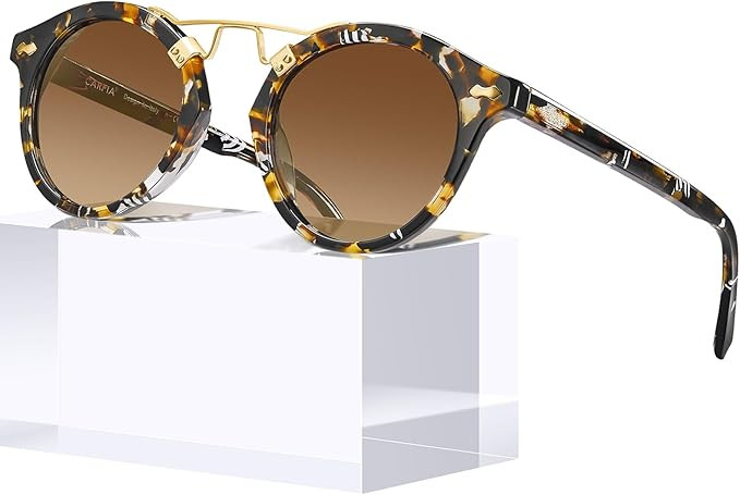 CARFIA Small Face Acetate Polarized Sunglasses for Women UV Protection, Retro Double Bridge Eyewe... | Amazon (US)