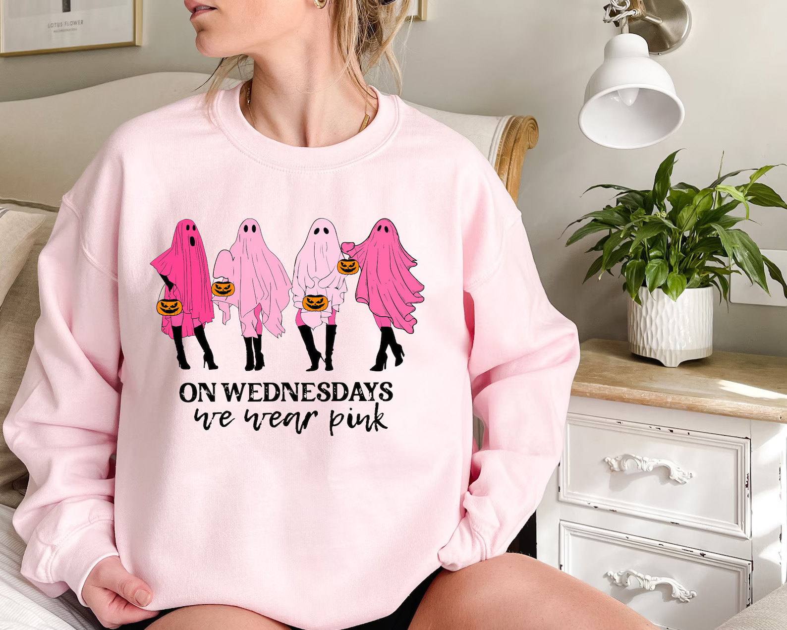 On Wednesday We Wear Pink Ghost Sweatshirt, Mean Girls Ghost Shirt, Pink Ghost Shirt, Mean Girls ... | Etsy (US)