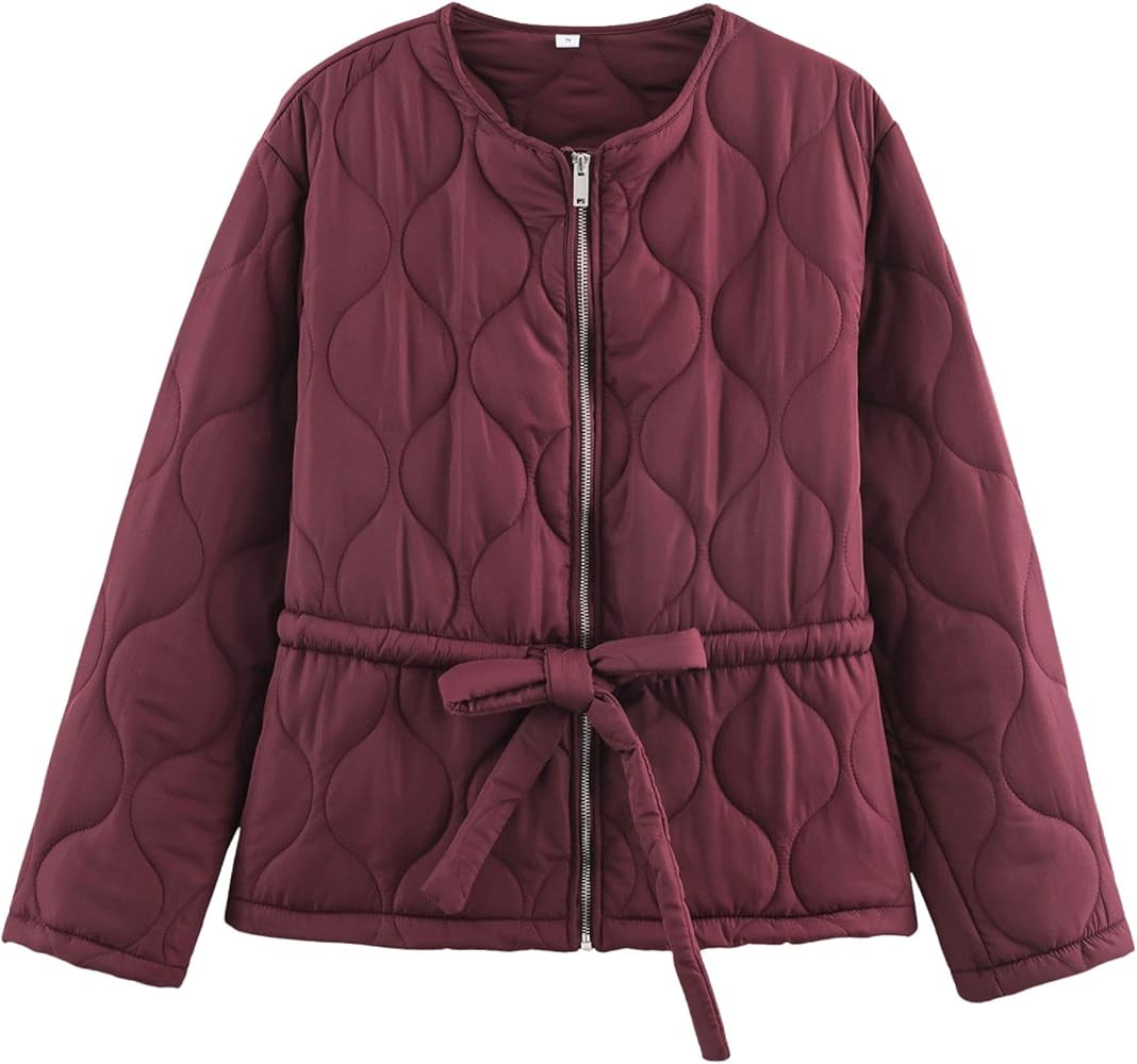 Chevara Women’s Trendy Quilted Jacket Lightweight Zip Up Cropped Puffer Jackets Belted Winter C... | Amazon (US)