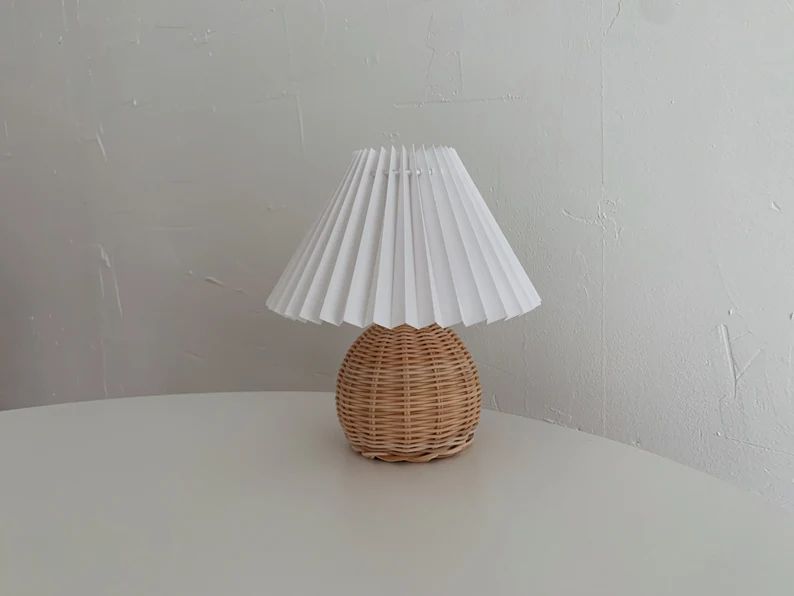 Rattan Lamp Pleated Shade Wicker Table Lamp Pleated Lamp | Etsy | Etsy (US)