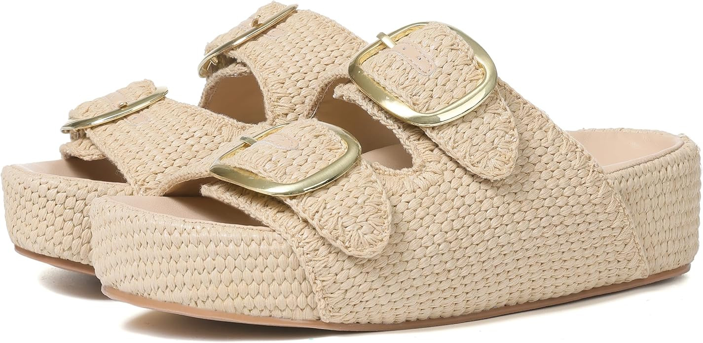 Platform Sandals For Women Espadrilles Open Toe Flatform Raffia Sandals Slip On Slide Sandals Cas... | Amazon (US)