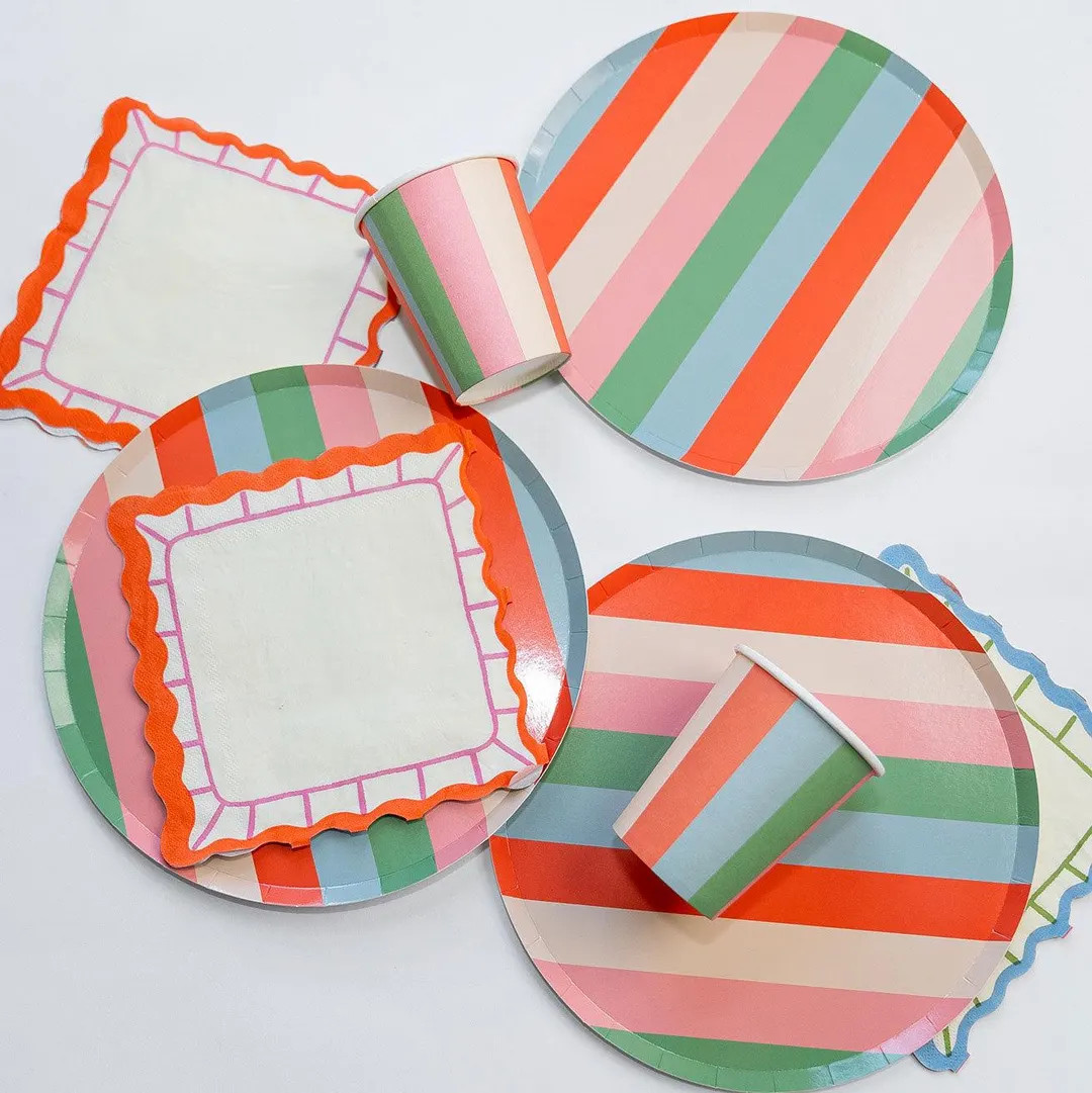 Vibrant Striped Party Pack – Paper Plates, Cups and Napkins for Every Celebration - Etsy | Etsy (US)