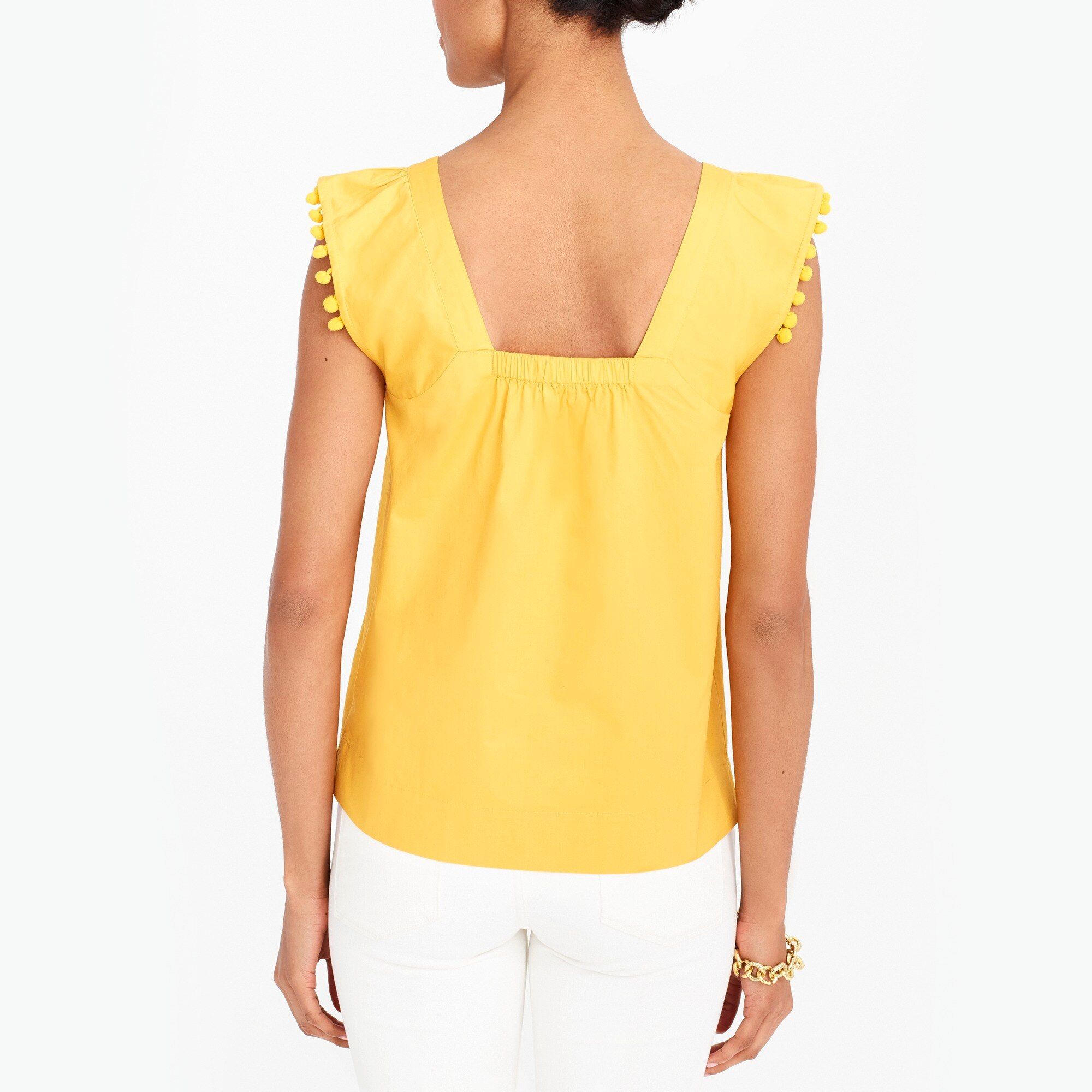 Stretch cotton top with pom-pom trim | J.Crew Factory