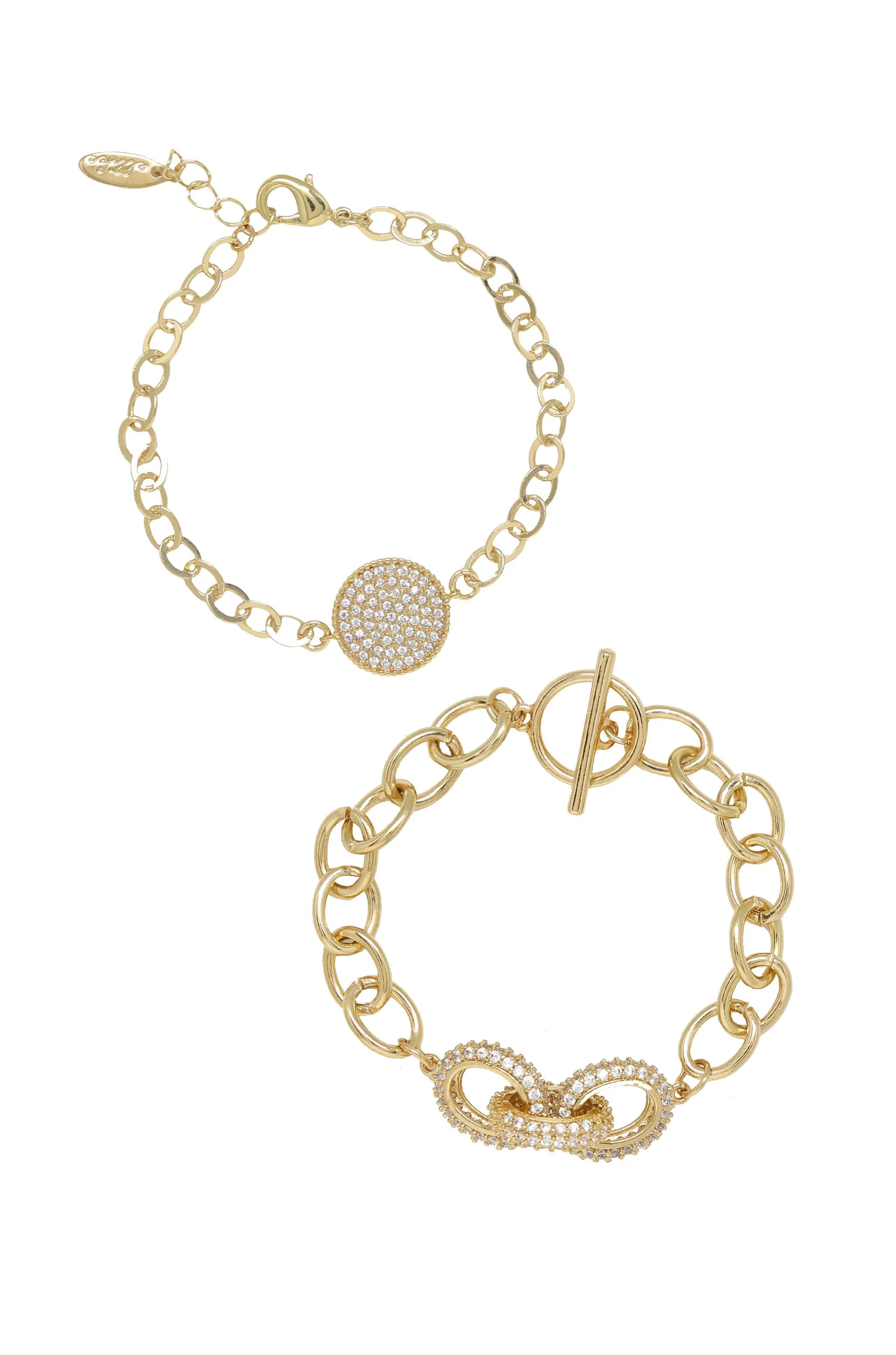 Mixed Crystal Disc & 18k Gold Plated Link Chain Bracelet Set | Ettika