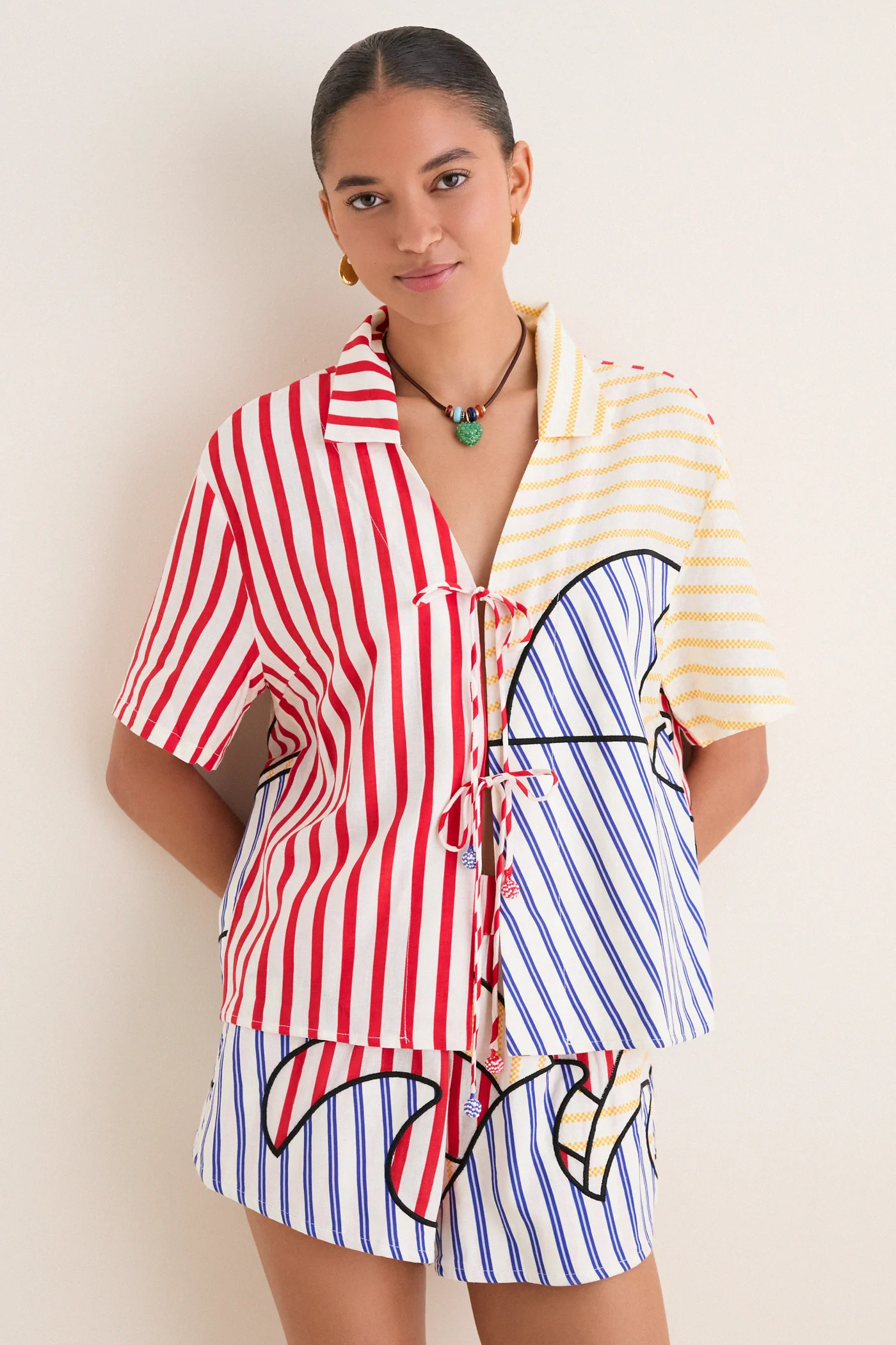 Navy Stripes Off-White Tie Front Blouse | Tuckernuck (US)