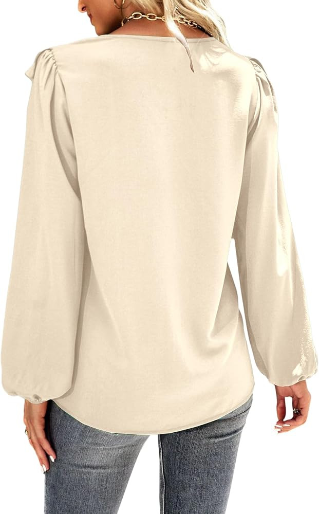 Vrtige Women's V Neck Long Sleeve Ruffle Front Button Down Blouse Shirt Top | Amazon (US)