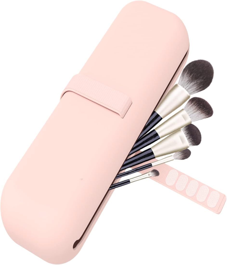 Frimon Travel Makeup Brush Holder, Strap Anti-fall Makeup Brush Organizer Case, Silicone Makeup B... | Amazon (US)