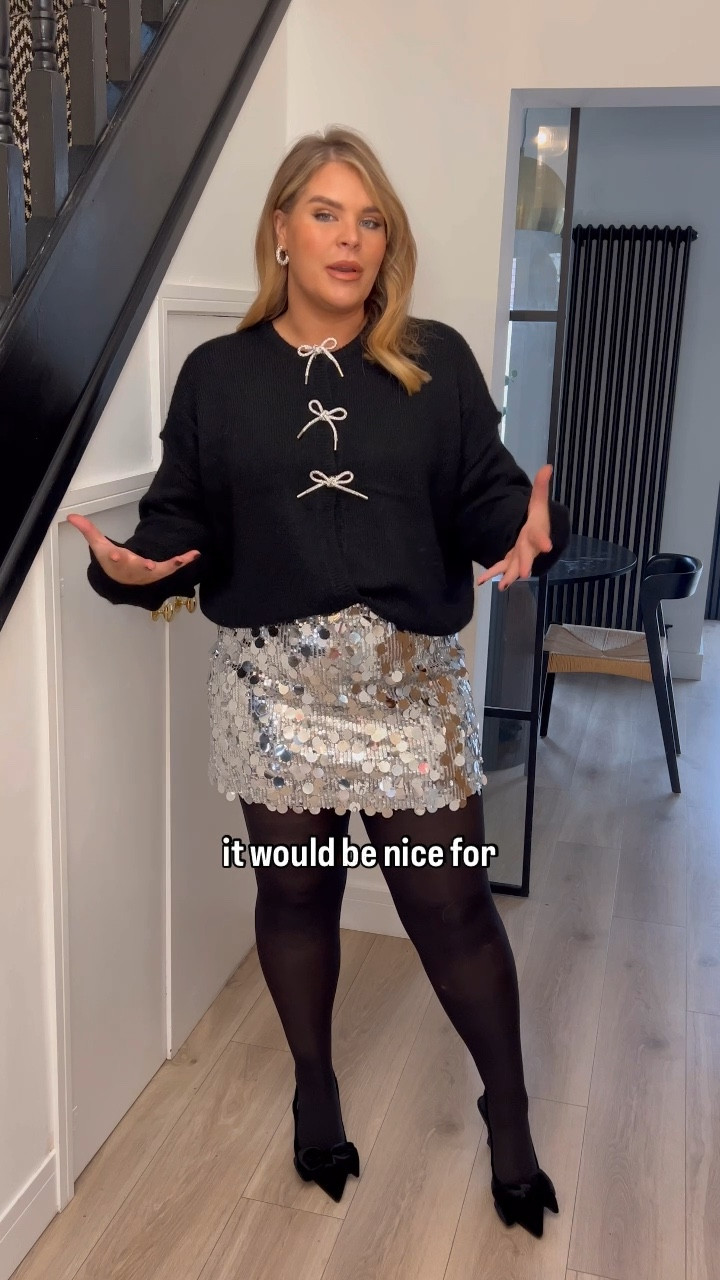 Christmas outfits. Night out outfit. Sequins. Sparkle season. Silver sequin skirt. Bow details cardigan. Sequin dress. Black dress. Tinsel dress. White dress. Glam. Midsize style. Curve style. ASOS haul. 4th and reckless. Size 18. Partywear. 

#LTKpartywear #LTKcurves #LTKeurope