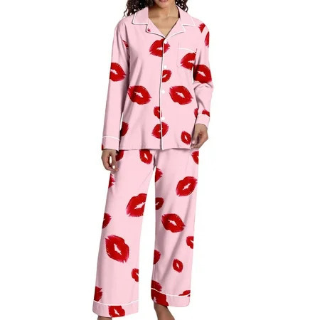 Gunia Valentines Pajamas Women Love Heart Comfortable Pants Top Cozy Nights Relaxing Breathable Pajama For Valentine s Day Pink L | Walmart (US)