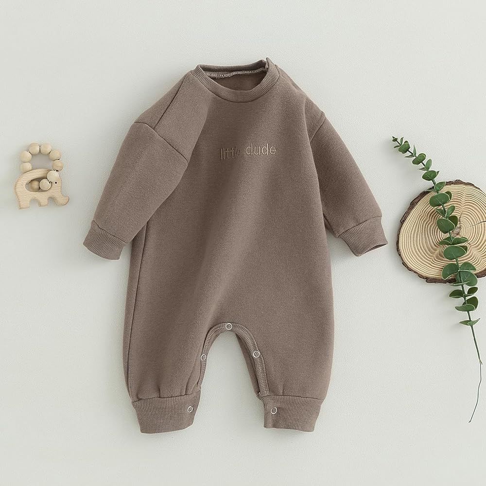 Twopumpkin Newborn Baby Boy Warm Sweatshirt Onesie Romper Long Sleeve Fleece Sweater Jumpsuit Winter | Amazon (US)