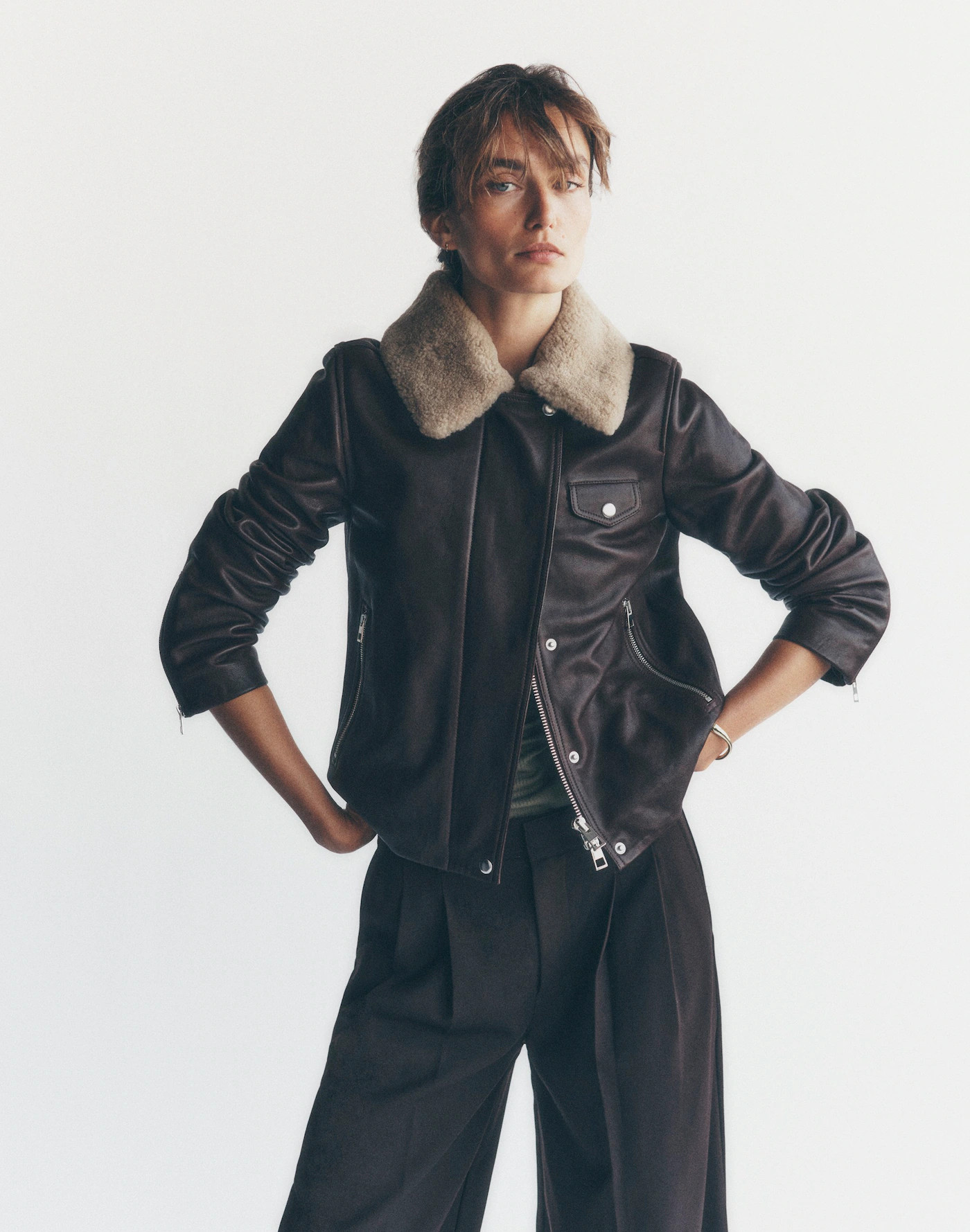 Sherpa-Collar Asymmetric Zip-Front Jacket in Leather | Madewell | Madewell