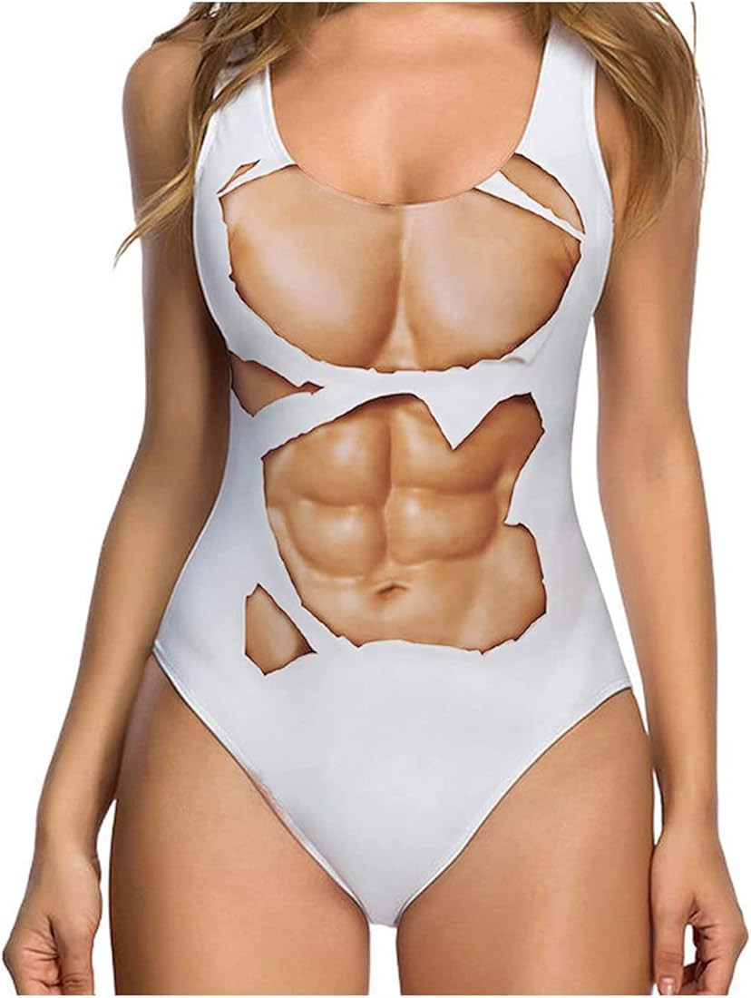 High Waisted Bikini Ladies Sexy Neck Swimsuit Funny 3D Fake Breast Hairy Print Swimsuit Swim Suit... | Amazon (US)