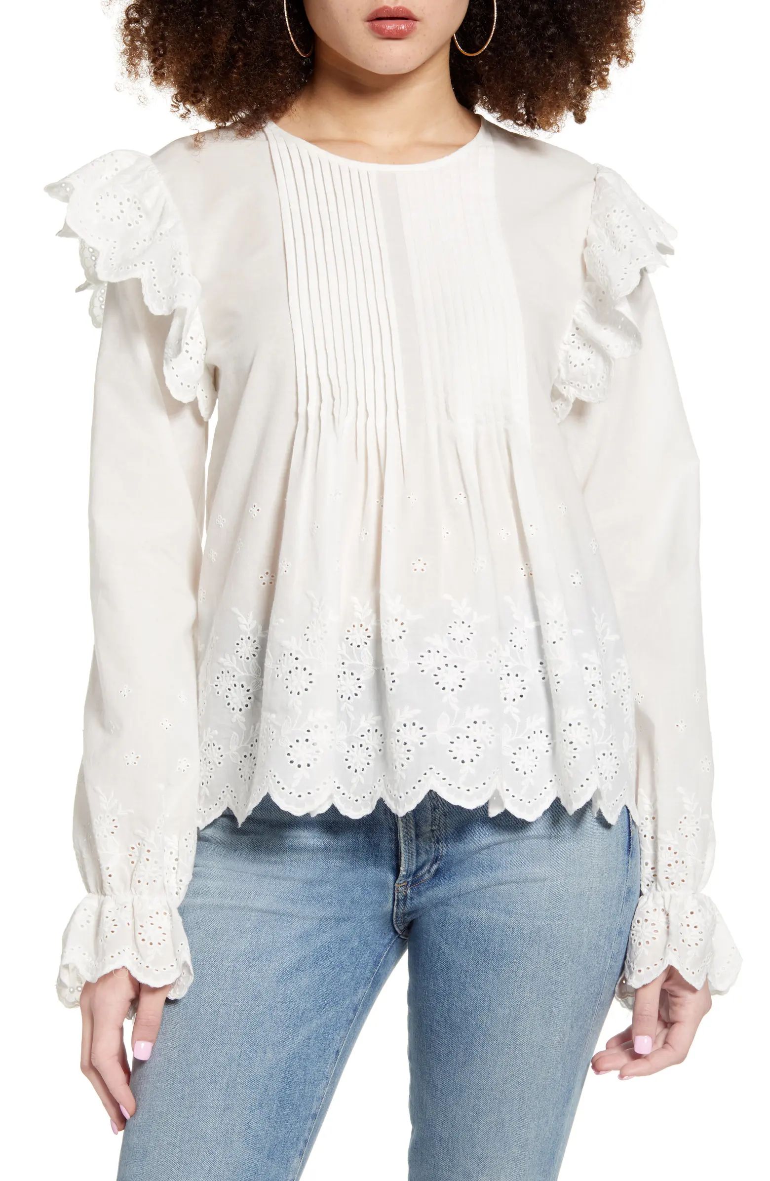 Eyelet Lace Pintuck Cotton Blouse | Nordstrom