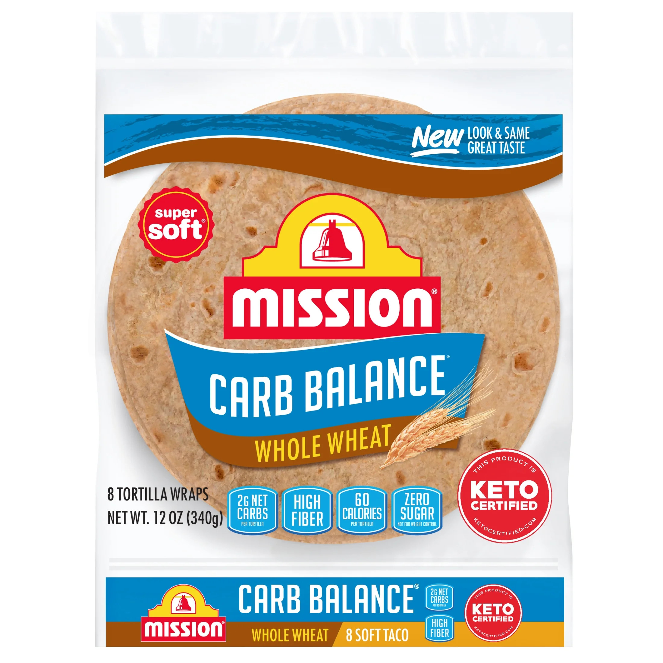 Mission Super Soft Carb Balance Whole Wheat Soft Taco Flour Tortillas, 12 oz, 8 Count | Walmart (US)