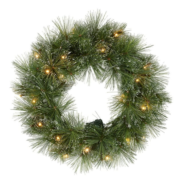 Holiday Time Prelit Bristle Glittered Wreath,20 LED Warm White Lights,24",Hard needle | Walmart (US)