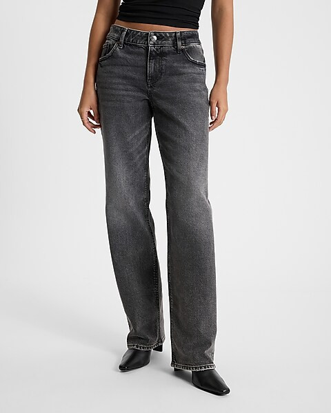 Low Rise Washed Black Relaxed Straight Jeans | Express