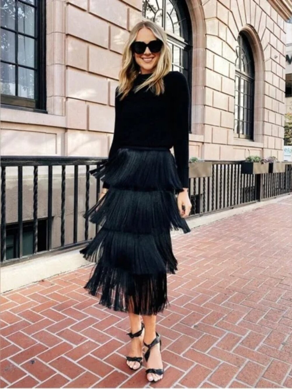 New Olivia Palermo Blogger Favorite Genuine Leather Layered Fringe Midi Skirt | Poshmark