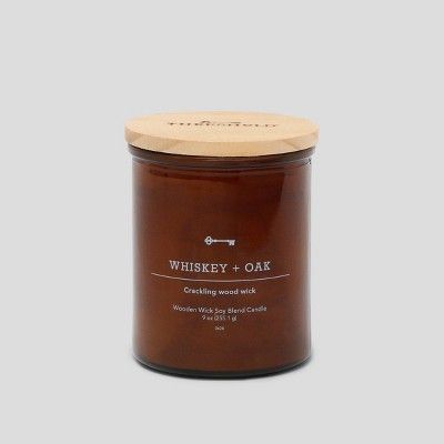 Lidded Glass Jar Crackling Wooden Wick Candle Whiskey & Oak - Threshold™ | Target