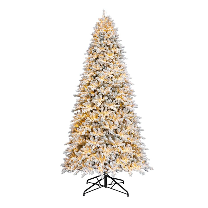 Pre-Lit Flocked Bradley Spruce Tree, 12', White, Plastic, sold by At Home | At Home
