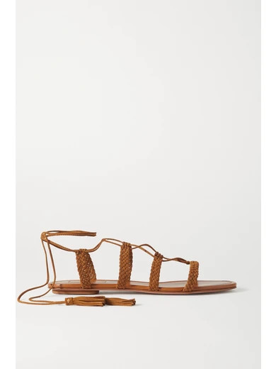 Aquazzura - Stromboli Braided Suede Sandals - Tan | NET-A-PORTER (US)