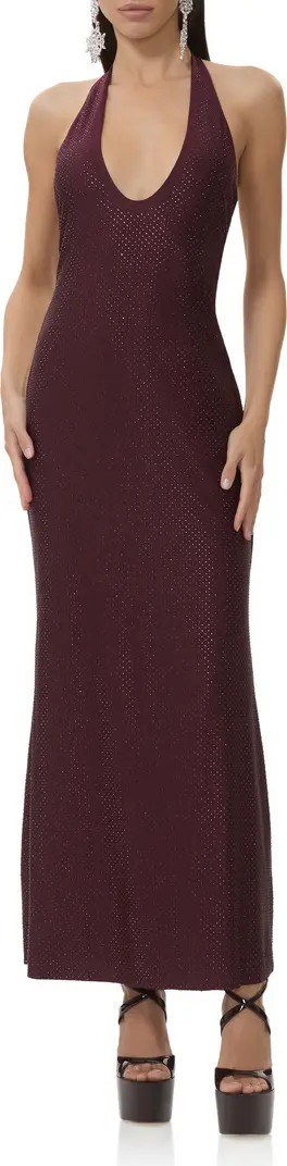 Rhinestone Halter Open Back Cocktail Dress | Nordstrom