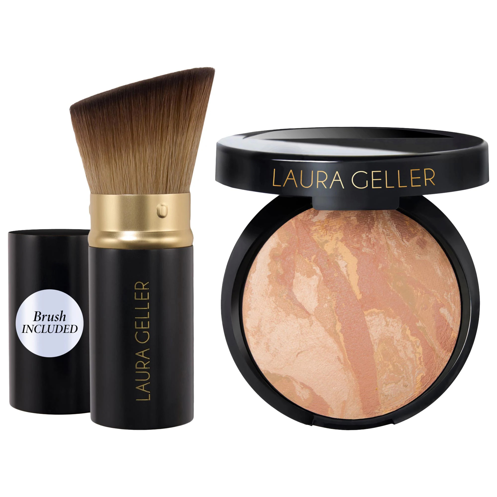 Laura Geller Balance and Brighten Color Correcting Baked Powder Foundation + Kabuki Brush Light 0.32 oz/9 g | Sephora (US)