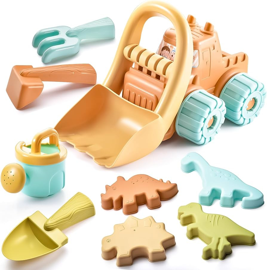 Beach Toys for Toddlers 1-3 with Mesh Bag,Sand Toy sets Include Shovel,Bulldozer,Animal Dinosaur ... | Amazon (US)