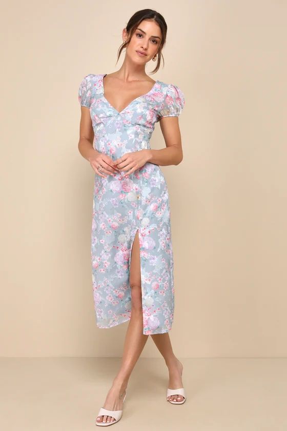 Elegant Personality Slate Blue Floral Burnout Midi Dress | Lulus