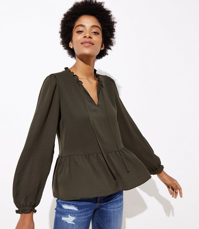 Ruffled Split Neck Peplum Blouse | LOFT | LOFT