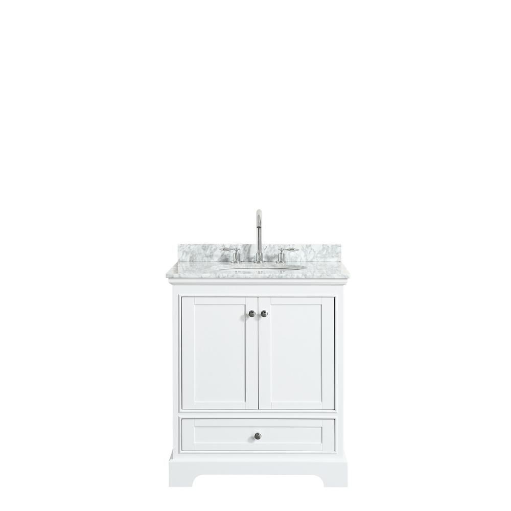 Deborah 30 in. Single Bathroom Vanity in White with Marble Vanity Top in White Carrara with White... | The Home Depot