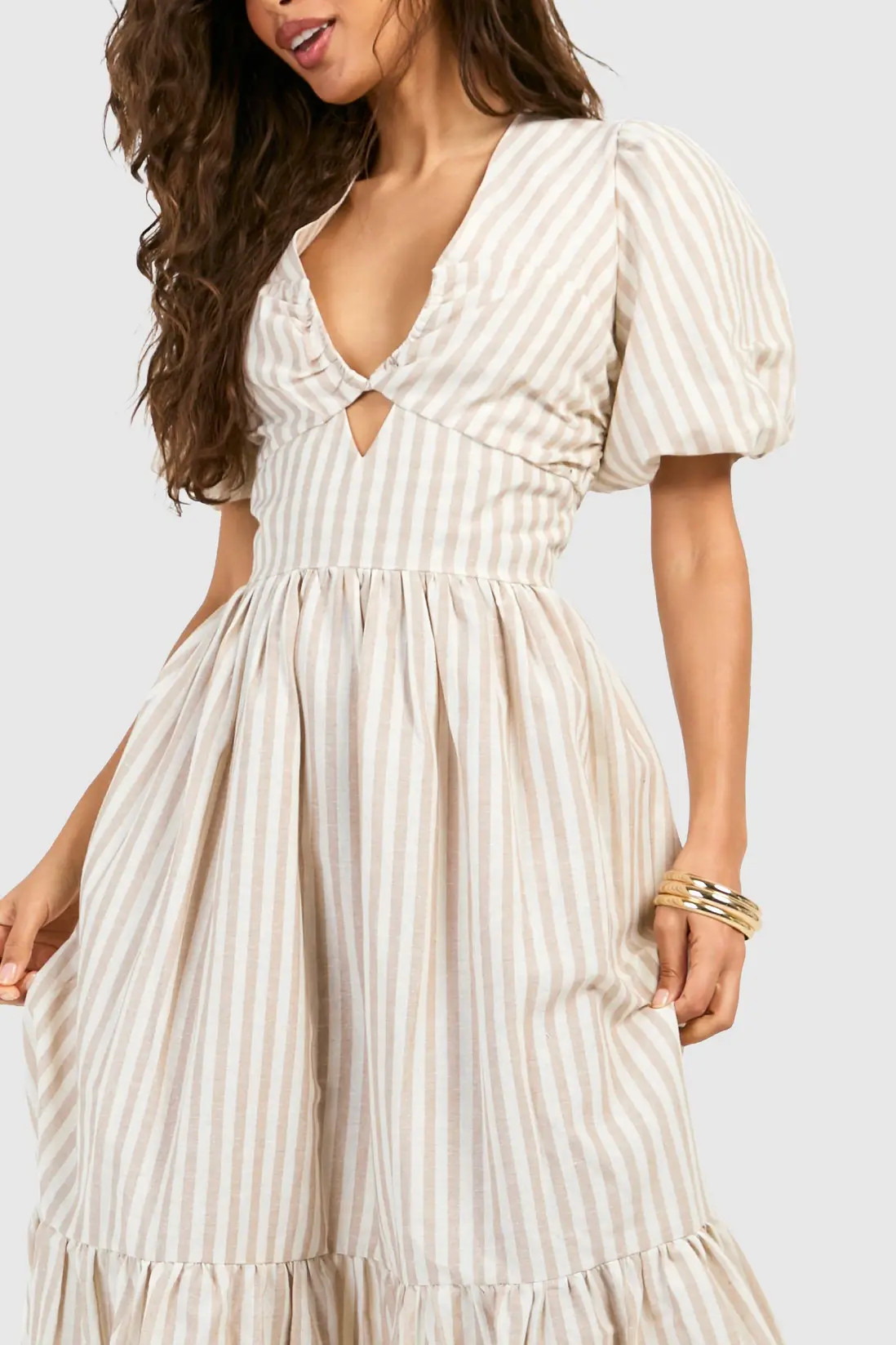 Stone Stripe Tiered Maxi Dress | Boohoo | Boohoo.com (UK & IE)