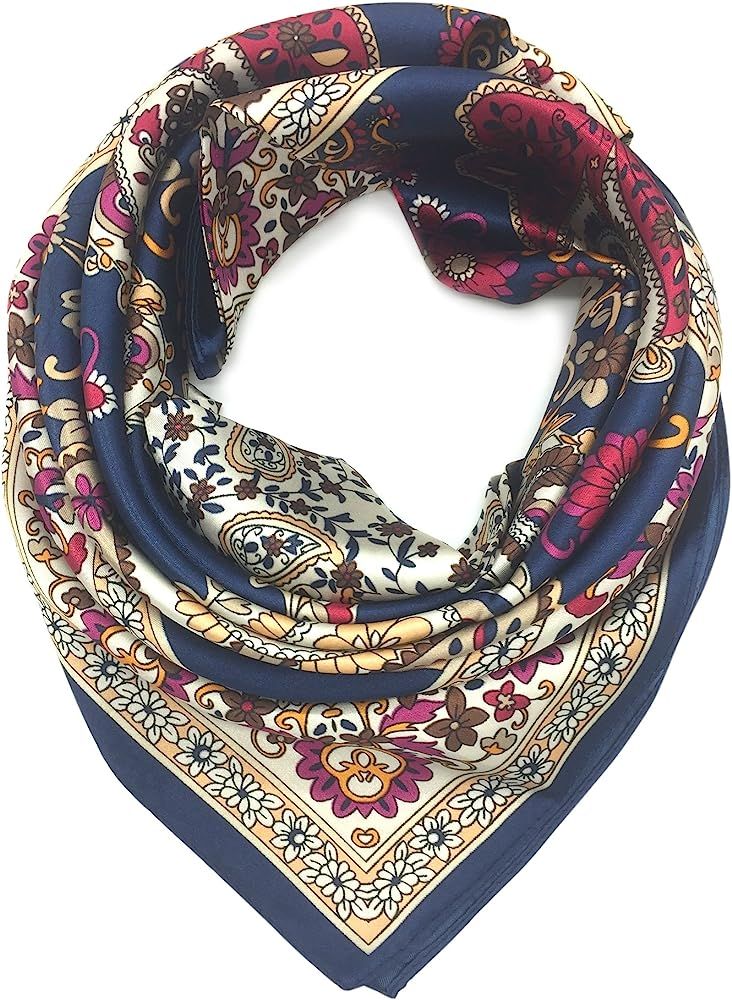 Silk Like Scarf Women's Fashion Pattern Large Square Satin Headscarf | Amazon (US)