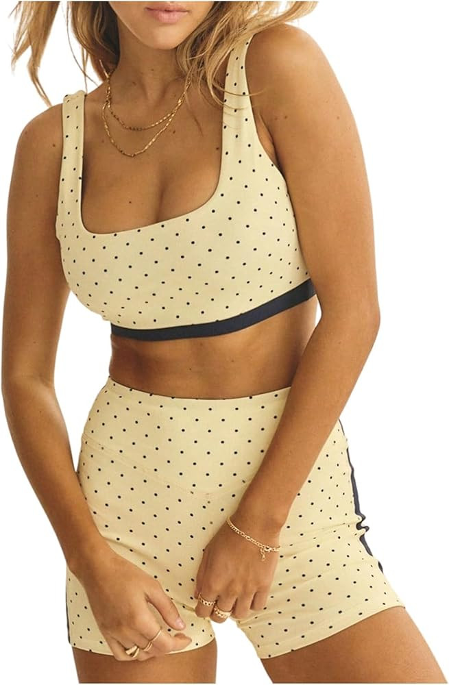 Amazon.com: Milumia Women's Padded Polka Dots Workout Set 2 Piece Color Block Bra Tank High Waist... | Amazon (US)