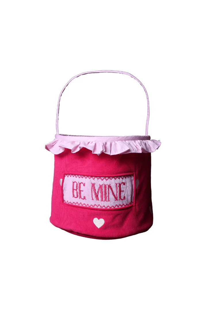 Smocked Be Mine Pink Corduroy Valentine Treat Basket | The Smocked Flamingo