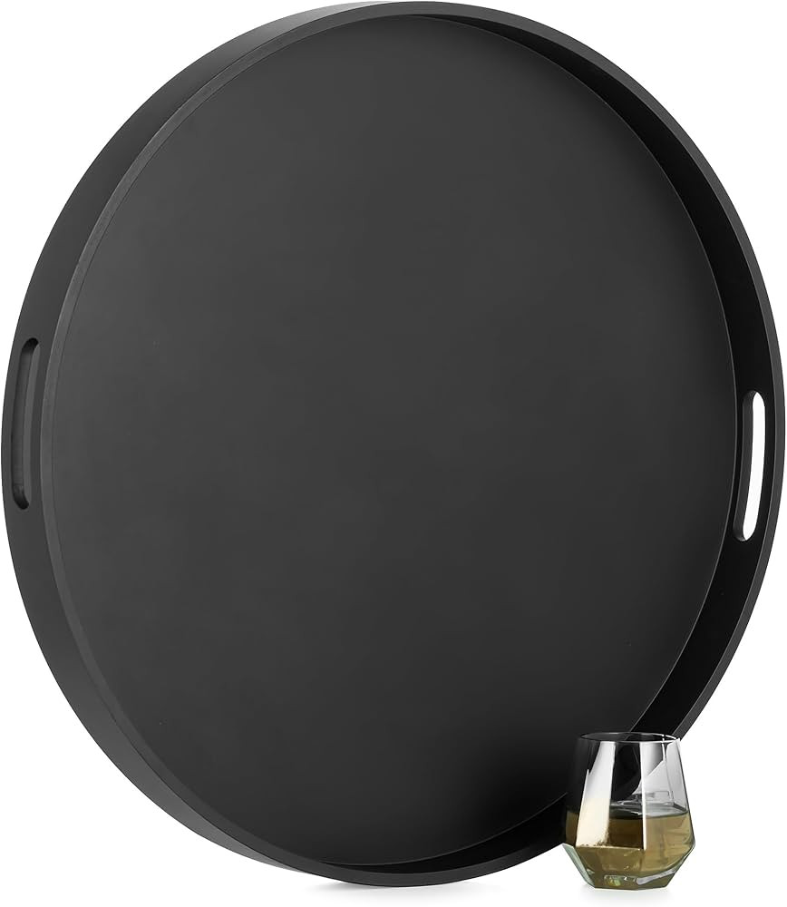 Hanobe Ottoman Tray Serving Decor: Round Large Coffee Table Black Decorative with Handles for Hom... | Amazon (US)