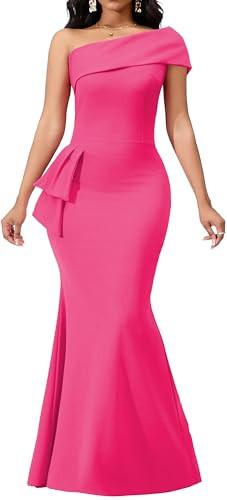 Formal Dresses for Women Sexy Bodycon One Off Shoulder Hot Pink Cocktail Floor Length Prom Long Dress with Zipper for Evening Party(Medium) | Amazon (US)