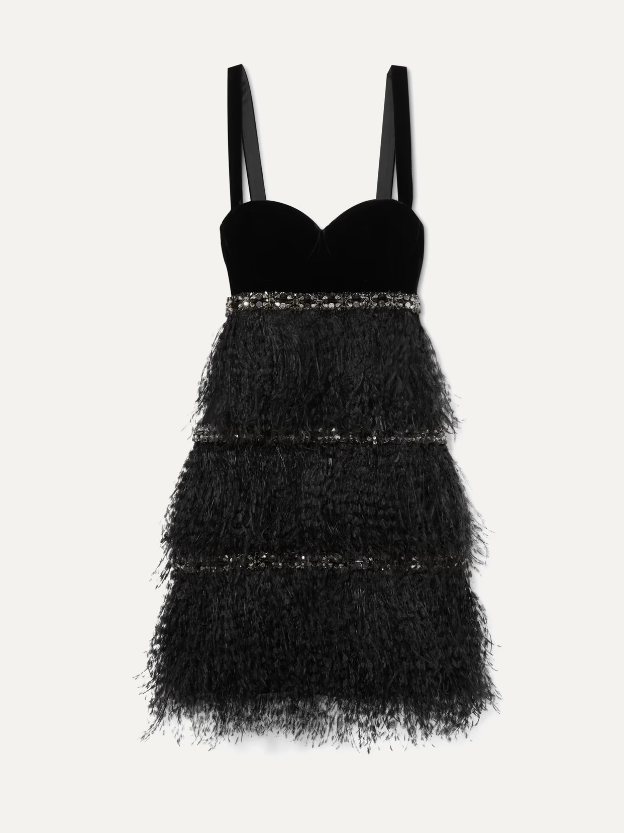 Embellished feather-trimmed velvet and crepe de chine mini dress | NET-A-PORTER (UK & EU)