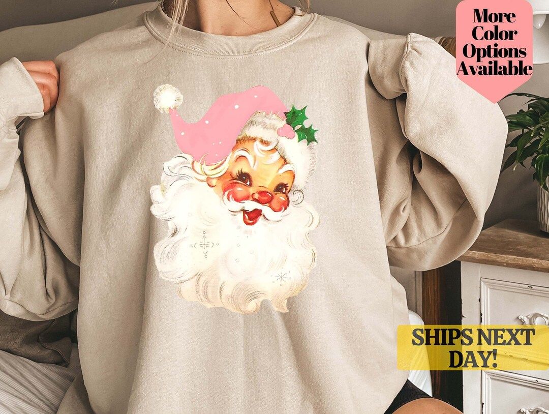 Vintage Santa Claus Sweatshirt, Women's Christmas Sweatshirt, Vintage Santa Sweatshirt,Retro Pink... | Etsy (US)