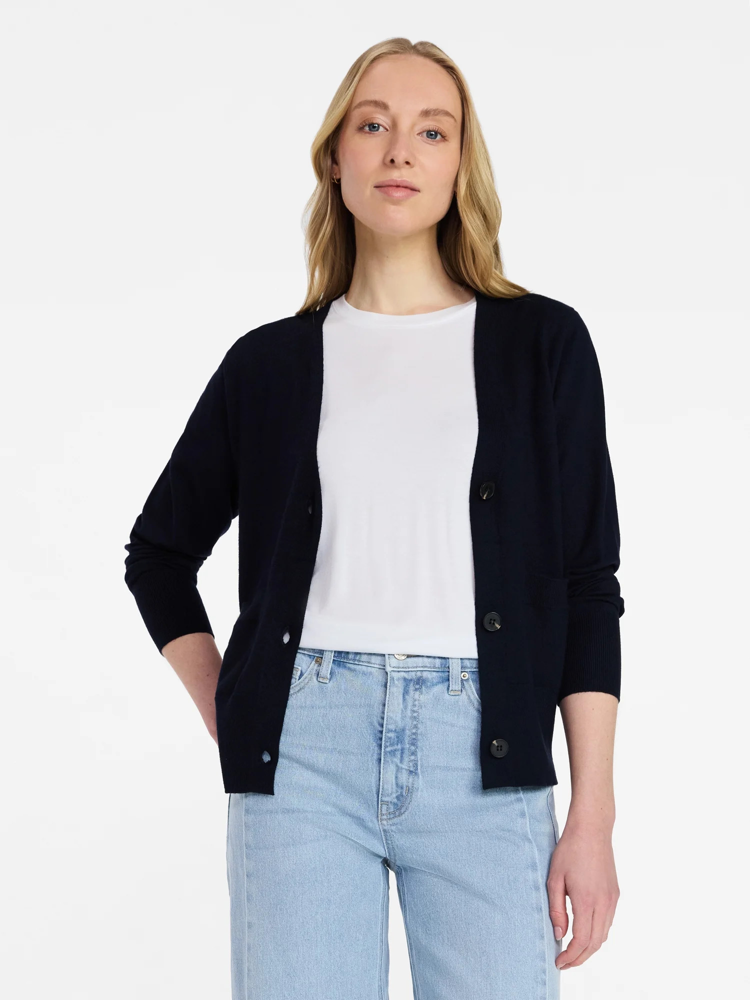 Time and Tru Women's V-Neck Cardigan Sweater, Lightweight, Sizes XS-XXXL | Walmart (US)