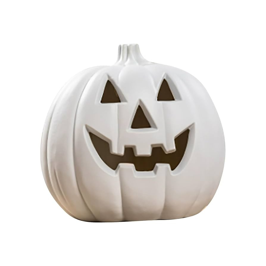 Halloween White Pumpkin Decorations for Home, Large Plastic Jack O' Lantern, Reusable Hand-Carved... | Amazon (US)