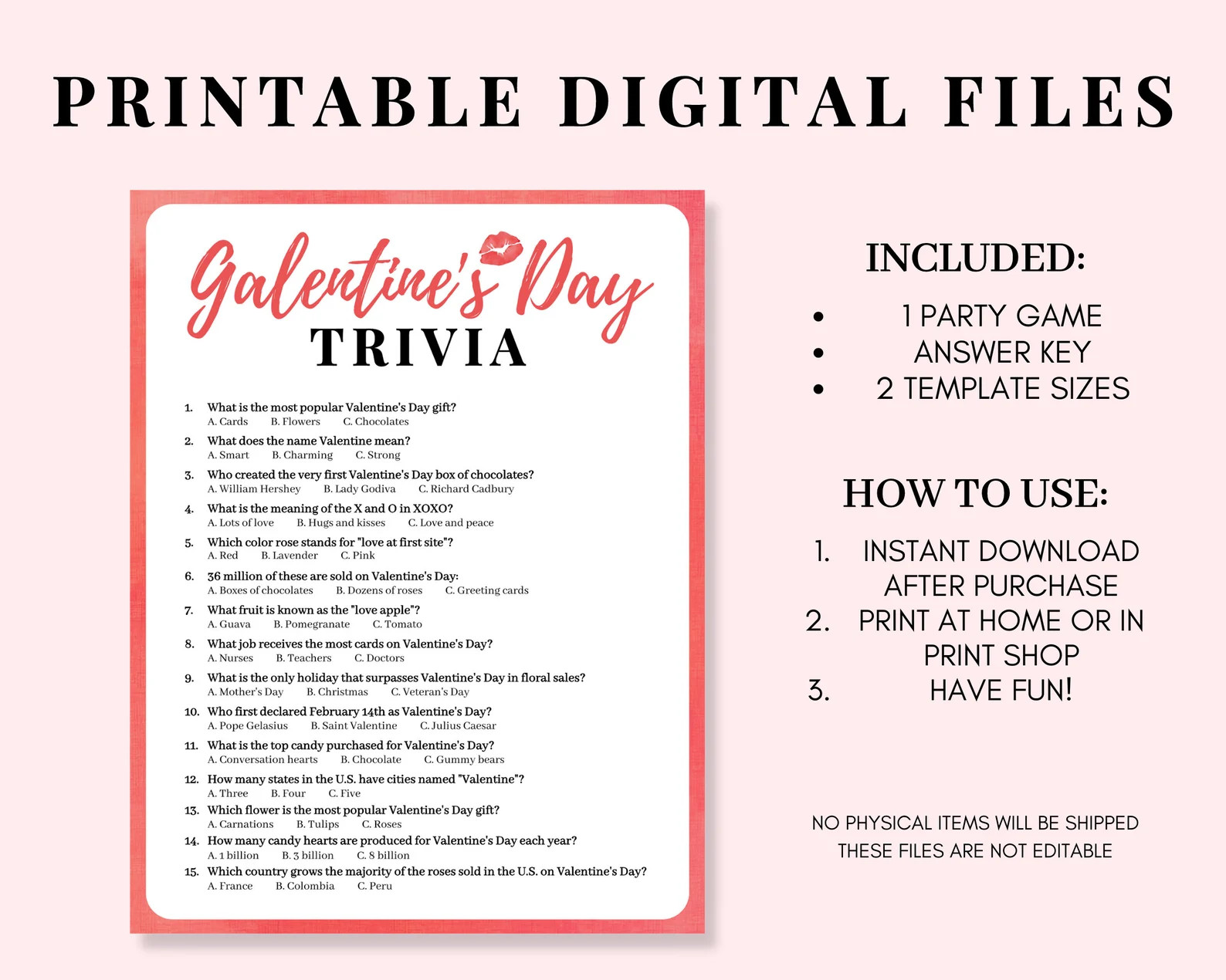 Galentines Day Trivia Game, Galentines Day Party Game, Valentines Day Trivia Game, Ladies Night G... | Etsy (US)
