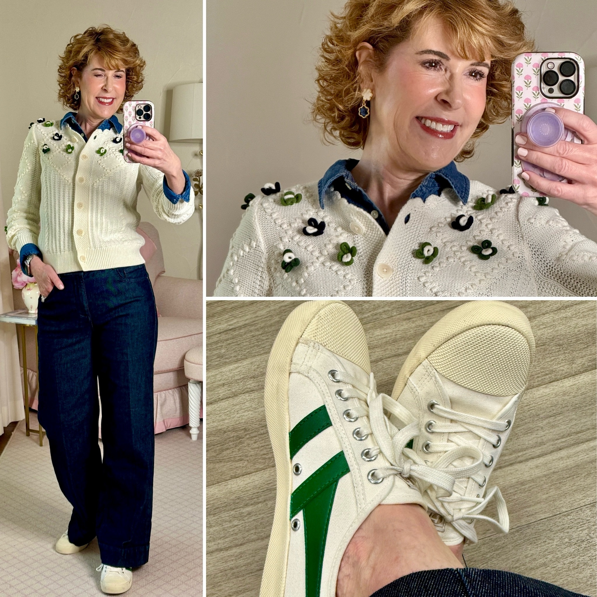 OOTD Today is this sweet ivory cardi with green and blue flowers. I paired it with a denim shirt, trouser jeans, and cute green and white sneakers.

Right now, BOGO 50% off at Talbots!

#LTKSaleAlert #LTKOver40 #LTKShoeCrush