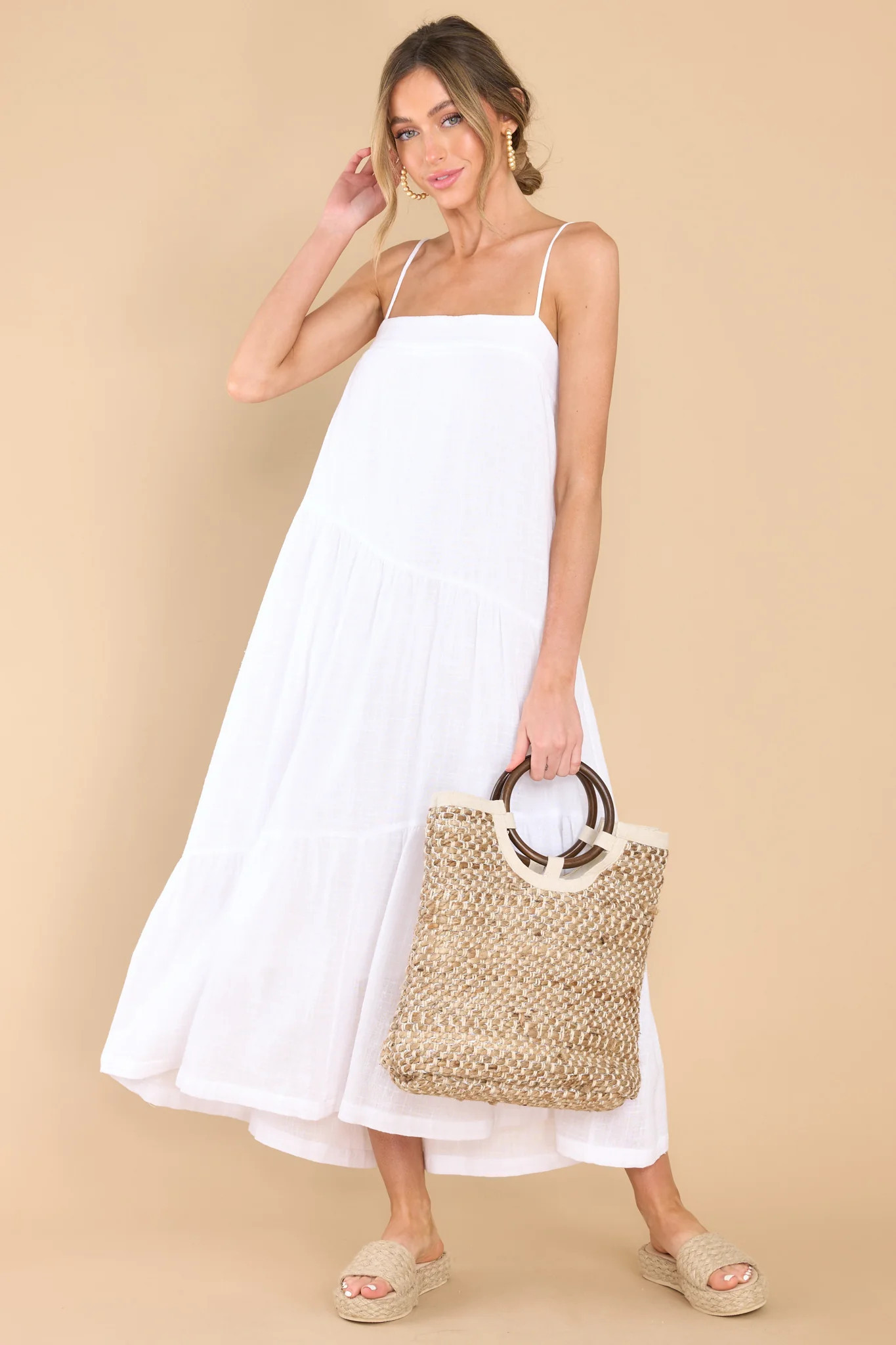 Look And Listen Ivory Midi Dress | Red Dress 